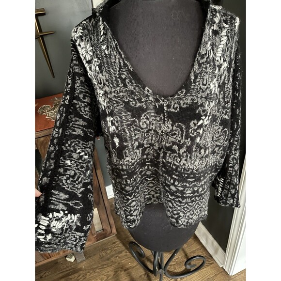 Free People Womens S Bohemian Fall Winter Scoop Neck Embroidered Sweater Hood Bk - Picture 6 of 9